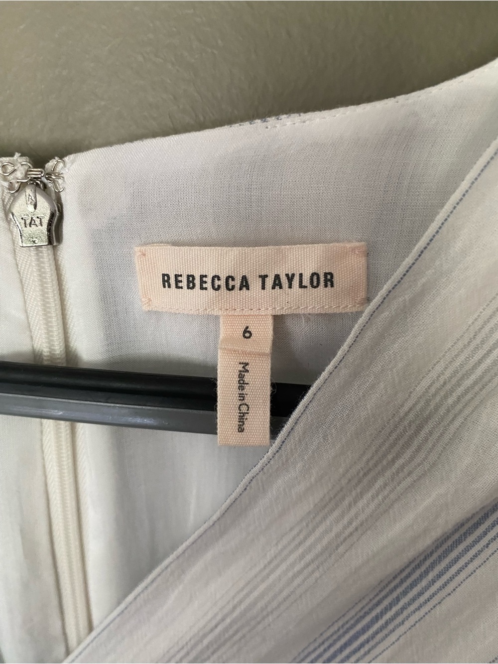REBECCA TAYLOR Cream and Blue Yarn-Dye Stripe Ruffle Midi Dress Size 6 - Picture 4 of 8